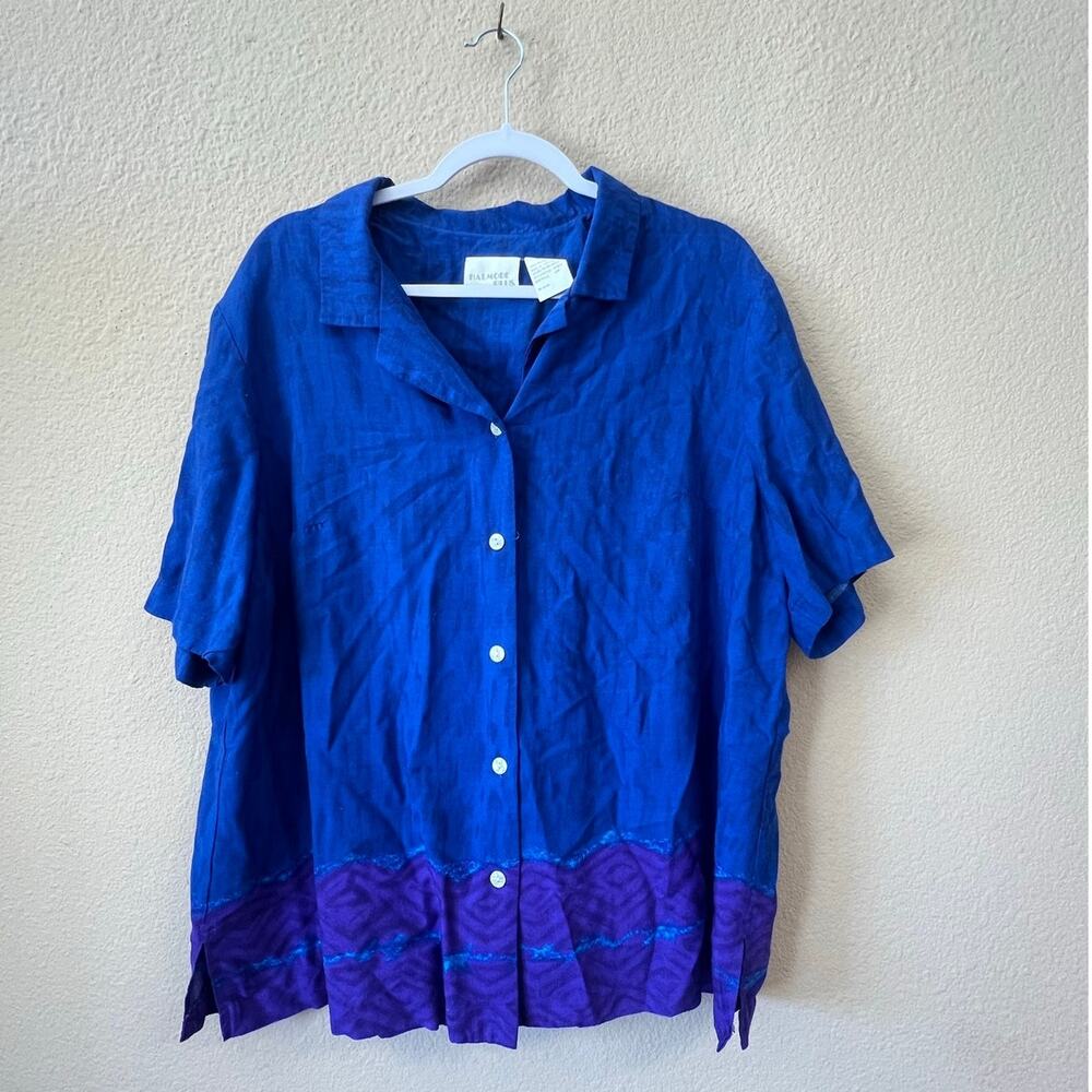 Vintage 80s Halmode Plus blue flowy button down size 20W